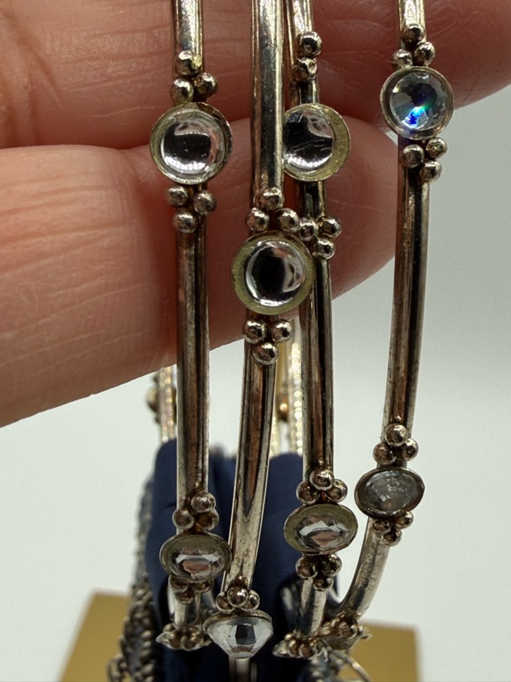 David Jeffrey Blue Beaded Wristlet Mobile - Clutch Evening Bag Ring Handle - Picture 13 of 15